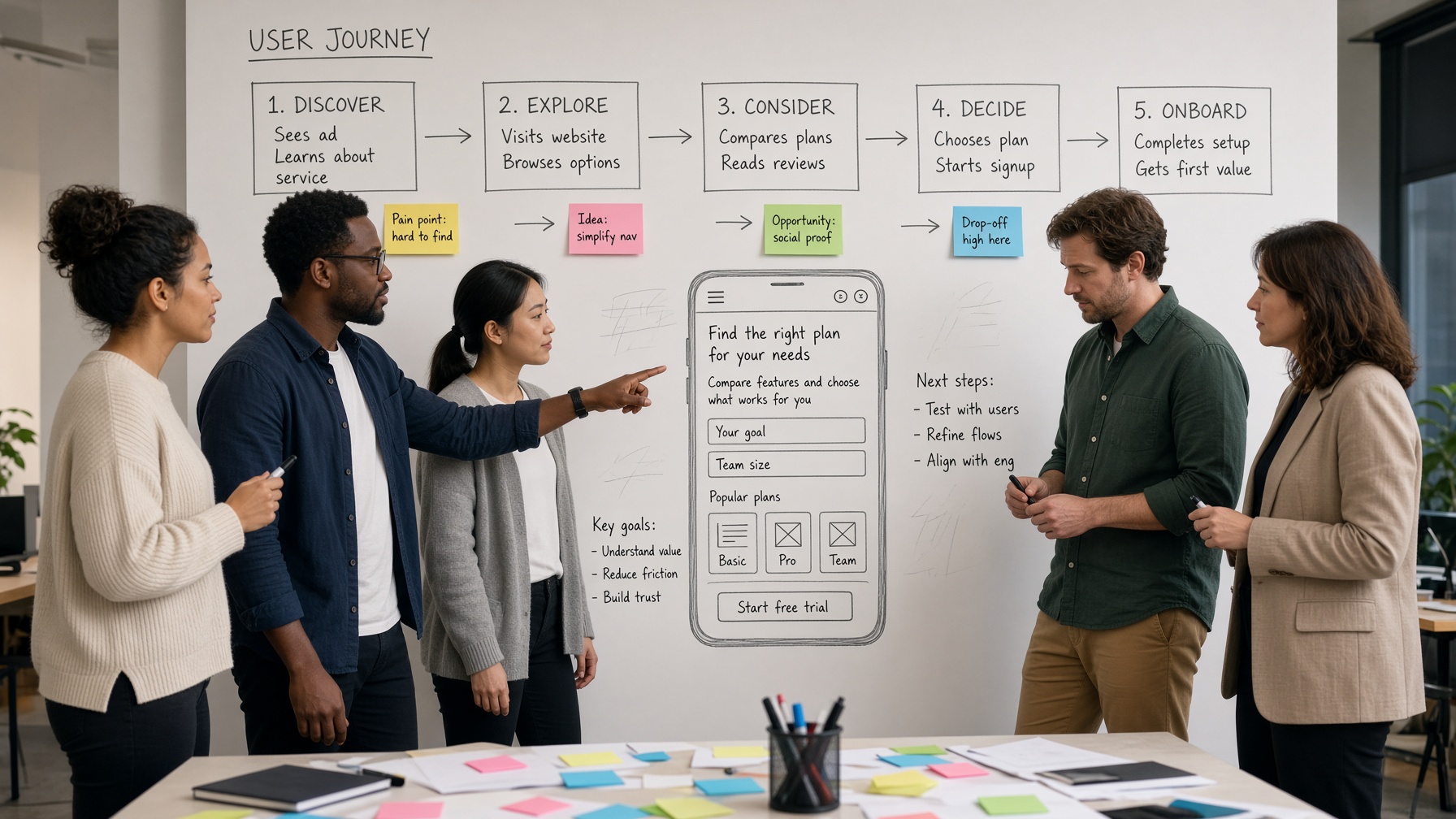 Team mapping the user journey before the interface